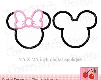 Embroidery Mickey and Minne Machine Embroidery Applique - 2.5 x 2.5"