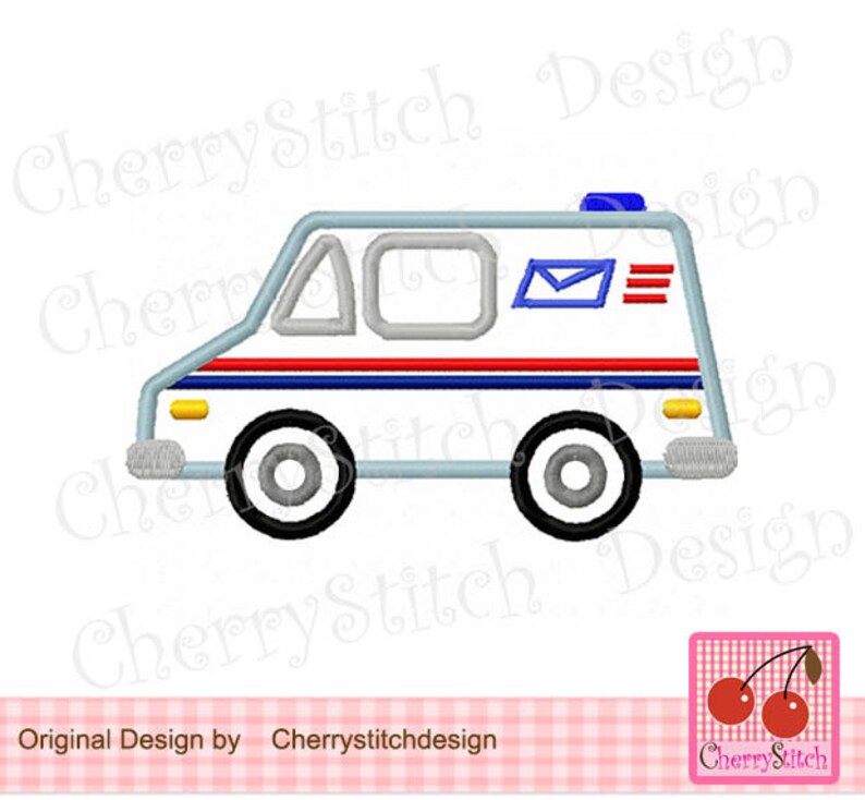 Mail Truck Machine Embroidery Applique Design 4x4 5x5 6x6 image 2