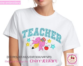 Teacher Varsity Applique Design, Vintage School Shirt Embroidery File