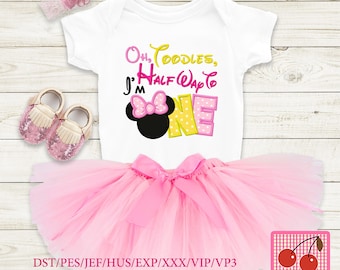 Halfway to One Minnie Machine Embroidery Applique - Digital Download (4x4 to 7x7)