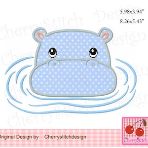 Hippo, Hippo under water, Animal Machine Embroidery Applique