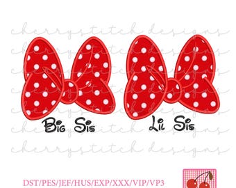 Big Sis Lil Sis Bow Applique Embroidery Design | Sister Matching Shirt (Digital Download)