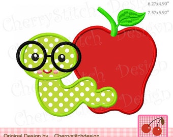 Book Worm School Apple Machine Embroidery Design  SCH058