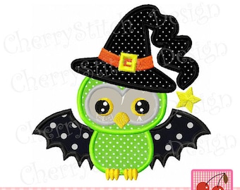 Halloween häxa uggla maskinbroderi applikationsdesign HL0012 - 4x4 5x5 6x6"