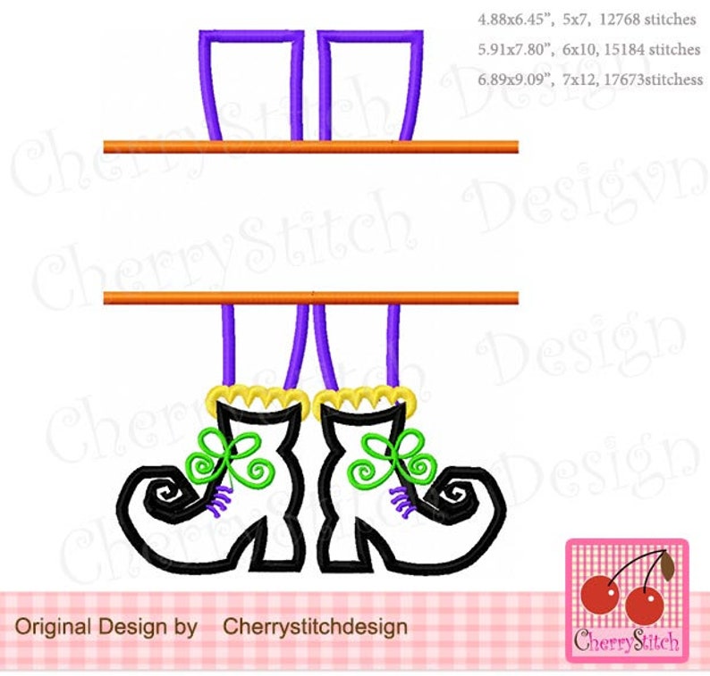 Halloween Splie Witch Feet Witch boots Machine Embroidery Applique Design HL0149