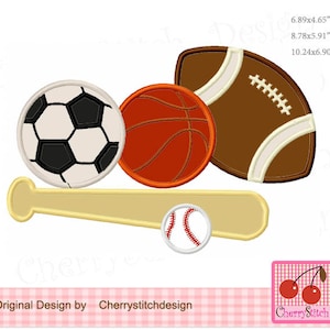 Sport balls Machine Embroidery design, football soccer basketball baseball applique