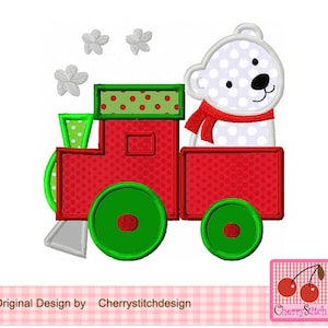 Train with polar bear Machine Embroidery Applique CH0017