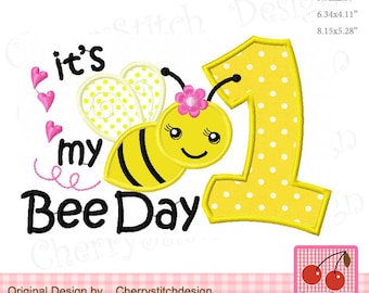 Bumble Bee It's my Bee Day Birthday Machine Embroidery Applique Design BIR151