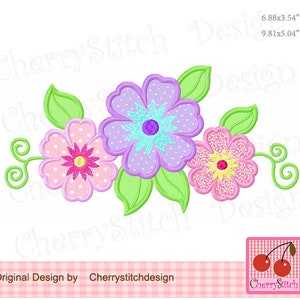 Flowers embroidery Three flowers Summer Machine Embroidery Applique