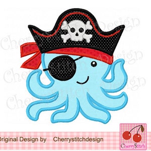 Pirate Octopus Pirate Machine Embroidery Applique 02 -4x4 5x5 6x6"