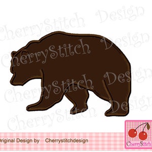 May include: A brown bear silhouette design. The bear is walking to the left, with a detailed outline. The image includes the text "CherryStitch Design" and "Original Design by Cherrystitchdesign" with a cherry logo.