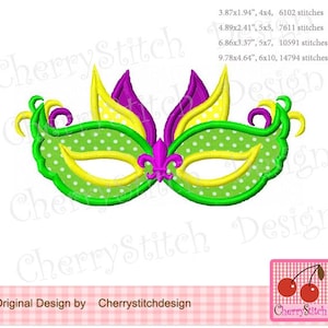 Mardi Gras Mask Machine Embroidery Applique