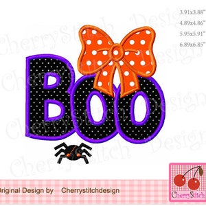Halloween Stickdatei: BOO Applikation mit Schleife (4x4, 5x7, 6x10 Hoop)