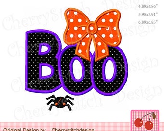 Halloween Embroidery BOO with bow Halloween Machine Embroidery Applique Design - for 4x4,5x7 and 6x10 hoop
