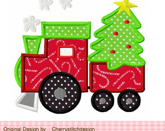 Christmas Embroidery Design Train Machine Embroidery Applique Design -4x4 5x5 6x6 inch