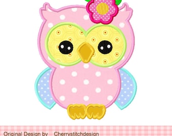 Embroidery Owl with flower Machine Embroidery Applique