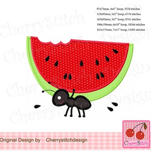 Watermelon Embroidery, Bitten watermelon picnic ant Machine Embroidery Applique