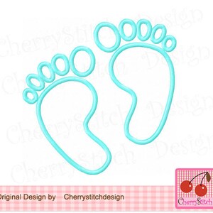 May include: A pair of light blue baby footprints, outlined in white, on a white background.