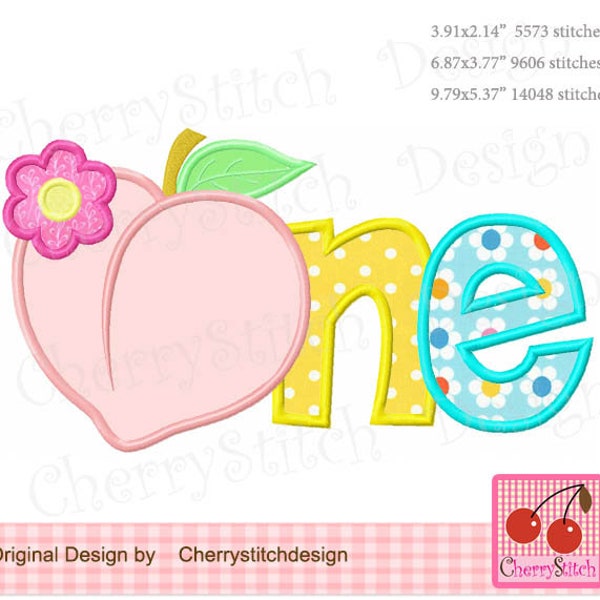 Peach applique Birthday One flower peach embroidery applique  BIR0242