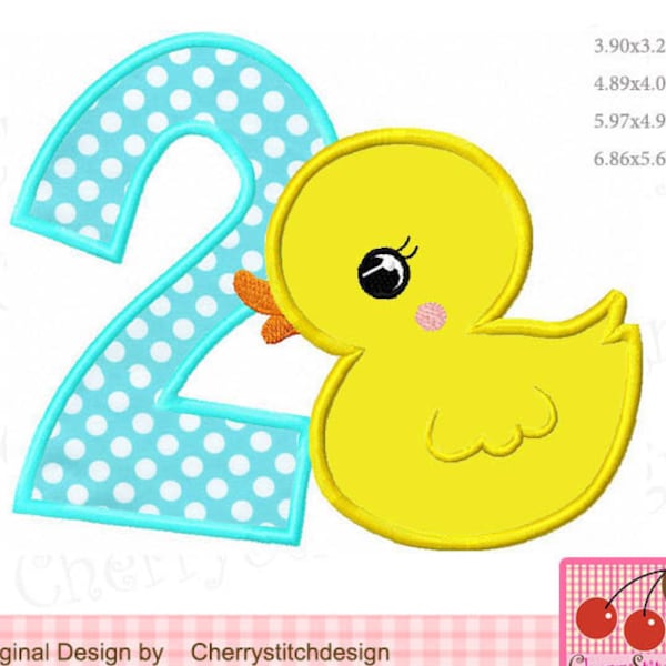 Duck Number 2 Birthday Machine Embroidery Applique  BIR0145