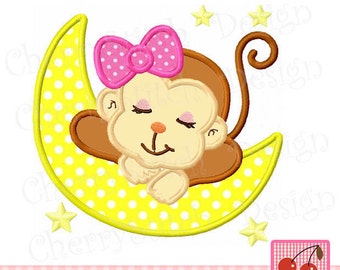 Monkey Sleeping baby monkey embroidery applique for girls -4x4 5x5 6x6"