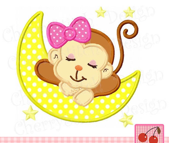 Monkey Sleeping Baby Monkey Embroidery Applique For Girls 4x4 Etsy Singapore