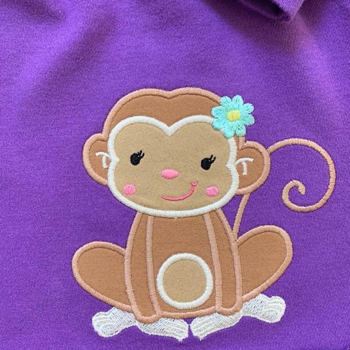 Monkey Baby Girl Monkey With Flowers Animal Machine Embroidery Etsy