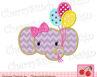 Elephant with balloons Birthday Machine Embroidery Design-4x4 5x5 6x6 inch