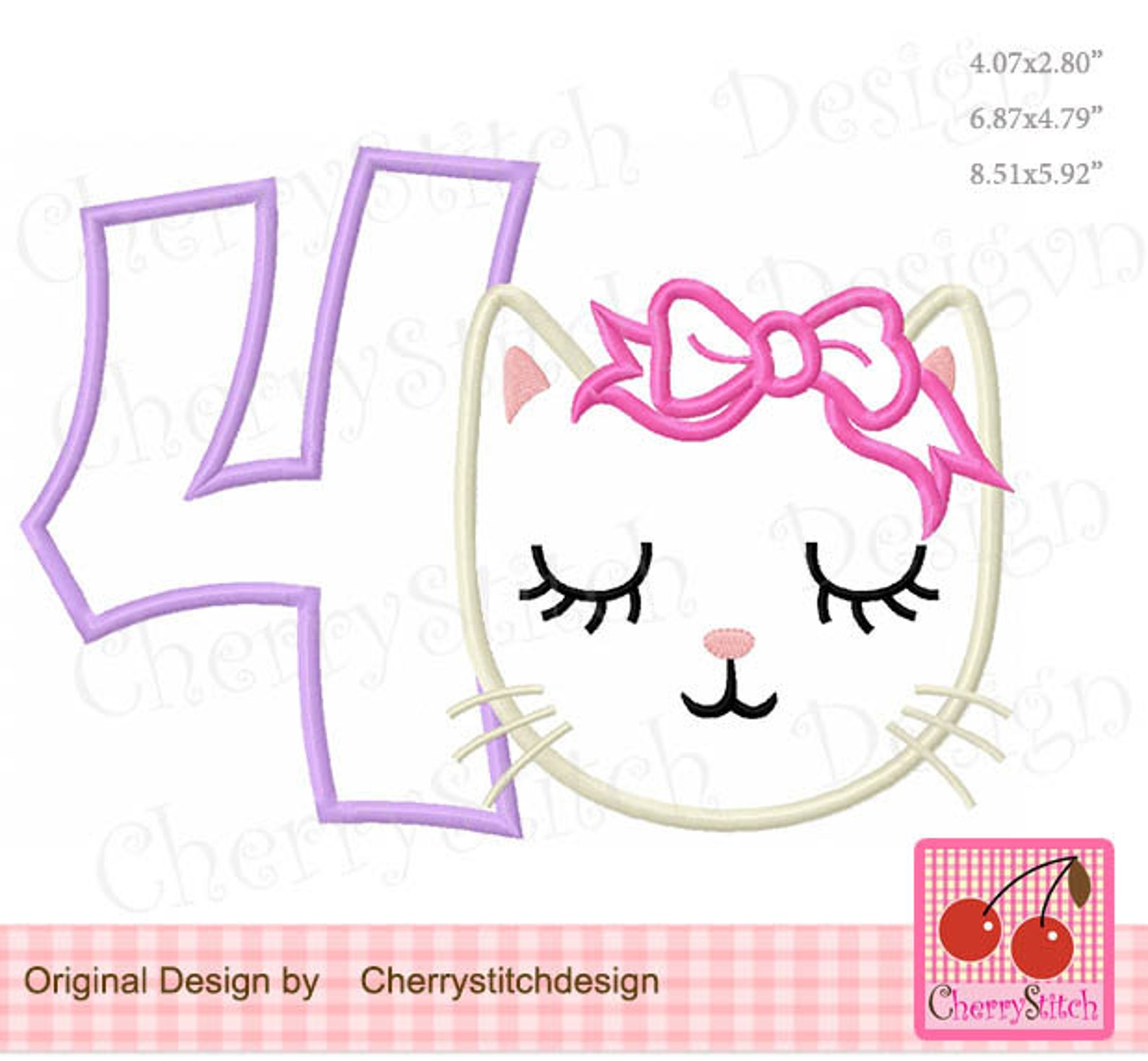 Cat number 4 kitty cat with bow birthday machine embroidery  etsy Cat number 4 kitty cat with bow birthday machine embroidery  etsy