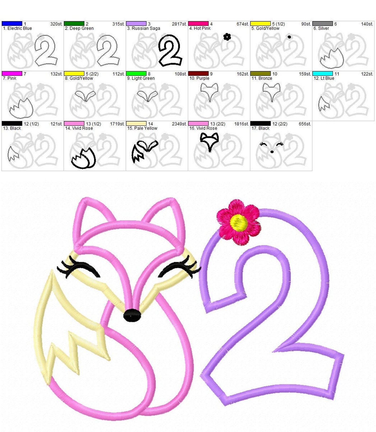 Fox Number 2 Baby Fox for Kids Birthday Machine Embroidery Etsy
