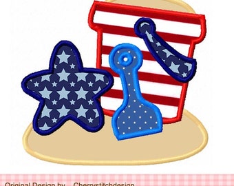 4th of July Embroidery Beach bucket Machine Embroidery Applique
