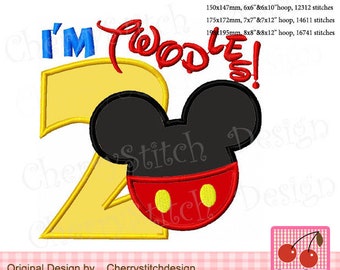 Embroidery I'm Twodles, Mickey Number 2 Machine Embroidery applique  BIR0006