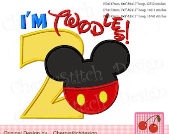 I'm Twodles Mickey Number 2 Applique Embroidery (Digital Download)