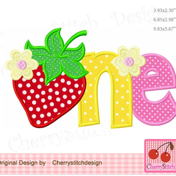 Strawberry embroidery Birthday ONE Machine embroidery applique BIR0178