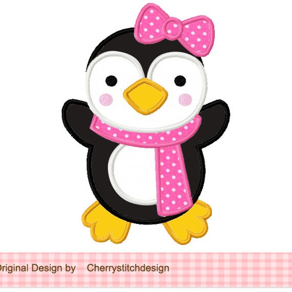 Penguin girl Winter Machine Embroidery Applique Design - 4x4 5x5 6x6"