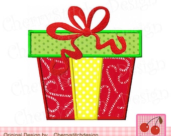 Caixa de presente de Natal, Design de apliques de bordado de máquina de Natal CH0103