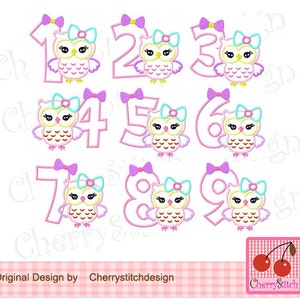 Owl Numbers Embroidery Birthday machine embroidery applique