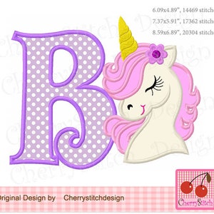 Monogram B, Unicorn Monogram B, Letter B Upper case B Machine Embroidery Applique Design