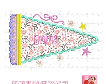 1st Grade Pencil Pennant Applique Design, Back to School Embroidery File for Kids Shirt