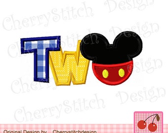 Mickey Applique TWO Birthdy Machine Embroidery