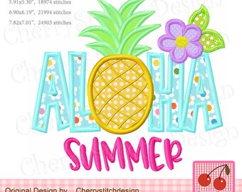 ALOHA Summer Applique, Pineapple Summer fruit Machine embroidery applique design SUM65