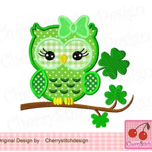 St Patrick's day Owl Machine Embroidery Applique Design