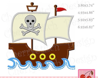 Pirate ship Machine Embroidery Applique Design TRANS05