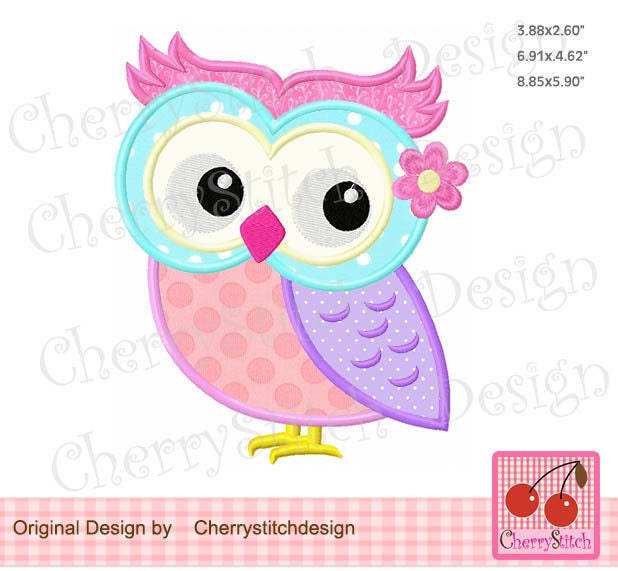 Owl applioque, Olw with flower Machine Embroidery Applique