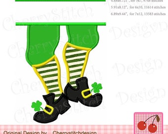 St. Patricks Day Leprechaun legs, Leprechaun Celebrating machine embroidery applique STP0031