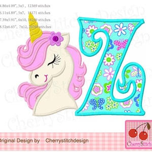 Unicorn Monogram Z applique, Letter Z Upper case Z Machine Embroidery Applique