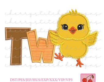 Chick Birthday Applique for 2-Year-Old | Kids Shirt & Decor Machine Embroidery Pattern