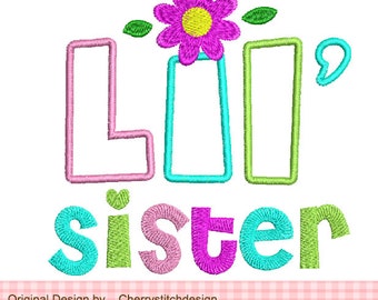 Lil' sister Machine Embroidery Applique Design -4x4 5x5 6x6"