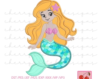 Mermaid Applique Embroidery Design, Under the Sea Kids Shirt Pattern (Digital Download)