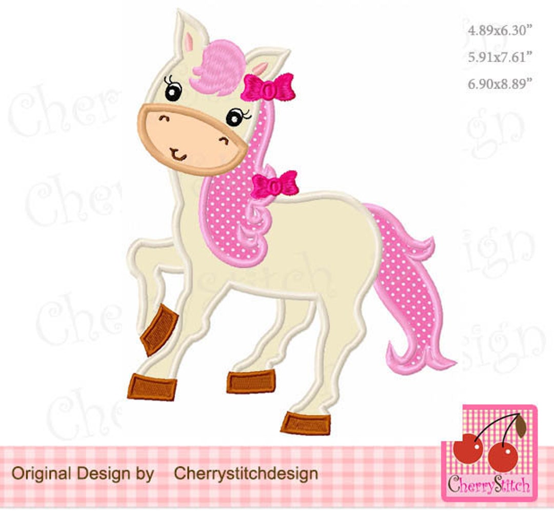 Pony chica con arco caballo granja animal máquina bordado - Etsy México